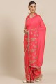 Embroidered Georgette Saree in Pink with Blouse