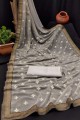 Embroidered,lace border Georgette Saree in Grey with Blouse