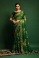Green Saree with Embroidered,printed Georgette