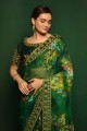 Green Saree with Embroidered,printed Georgette