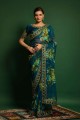 Saree in Firozi Georgette with Embroidered,printed