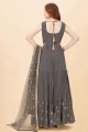 Gown Dress in Grey Art silk with Embroidered
