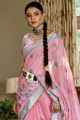 Banarasi Saree in Pink Linen with Resham,embroidered,lace border