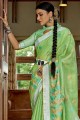 Linen Green Banarasi Saree in Resham,embroidered,lace border