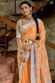 Orange Banarasi Saree in Linen with Resham,embroidered,lace border