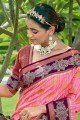 Zari,embroidered,weaving Silk Pink Banarasi Saree with Blouse