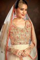 Embroidered Net Cream Anarkali Suit with Dupatta