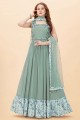 Embroidered Georgette Grey Gown Dress with Dupatta