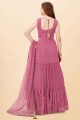 Gown Dress in Pink Georgette with Embroidered