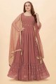 Brown Embroidered Georgette Gown Dress