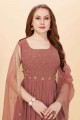 Brown Embroidered Georgette Gown Dress