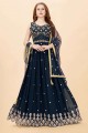 Georgette Gown Dress in Blue with Embroidered