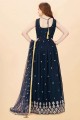 Georgette Gown Dress in Blue with Embroidered