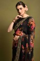 Black Saree with Embroidered,printed Georgette