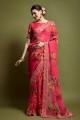 Pink Saree in Embroidered,printed Georgette