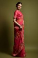 Pink Saree in Embroidered,printed Georgette