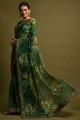 Embroidered,printed Georgette Green Saree with Blouse