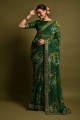 Embroidered,printed Georgette Green Saree with Blouse