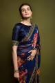 Georgette Blue Saree in Embroidered,printed
