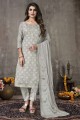 Salwar Kameez in Grey Cotton with Embroidered