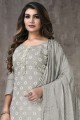 Salwar Kameez in Grey Cotton with Embroidered