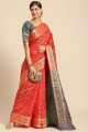Zari,printed,weaving Saree in Red Silk