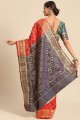 Zari,printed,weaving Saree in Red Silk