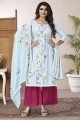 Salwar Kameez in Cotton with Embroidered Sky blue