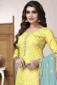 Cotton Salwar Kameez in Yellow with Embroidered Dupatta