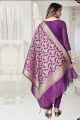 Purple Salwar Kameez in Banarasi silk with Weaving