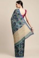Teal  Saree in Cotton with Printed