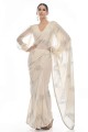 Thread,embroidered Georgette Party Wear Saree in White with Blouse