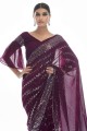 Thread,embroidered Party Wear Saree in Wine  Georgette