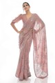 Peach Party Wear Saree with Thread,embroidered Georgette