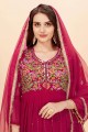 Embroidered Faux georgette Diwali Anarkali Suit in Pink with Dupatta