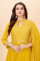 Embroidered Diwali Anarkali Suit in Yellow Faux georgette