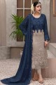 Blue Georgette Islamic  Salwar Kameez with Embroidered