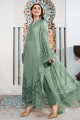 Faux georgette Salwar Kameez in Green with Embroidered