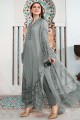 Grey Faux georgette Islamic Salwar Kameez with Embroidered