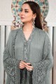 Grey Faux georgette Islamic Salwar Kameez with Embroidered