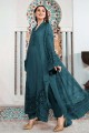 Embroidered Faux georgette Islamic Salwar Kameez in Teal blue with Dupatta