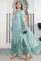 Faux georgette Salwar Kameez in Sky blue with Embroidered
