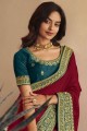 Zari,embroidered Silk Saree in Maroon with Blouse