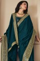 Zari,embroidered Silk Teal  Saree with Blouse