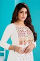 Embroidered Viscose White Frock Kurti with Dupatta