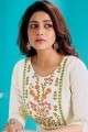 Embroidered Viscose Frock Kurti in White with Dupatta
