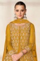 Net Anarkali Suit with Embroidered in Mustard 