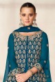 Embroidered Net Diwali Anarkali Suit in Blue