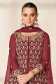 Maroon Net Anarkali Suit with Embroidered