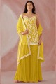 Faux georgette Diwali Sharara Suit with Embroidered